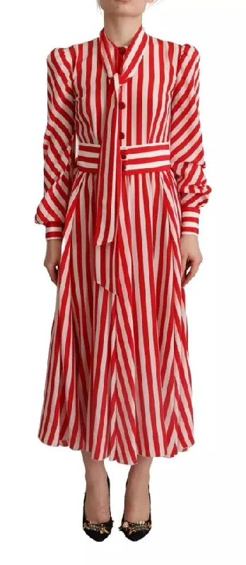 Limited Stock Dolce & Gabbana White Red Silk A-Line Shift Gown Maxi Dress