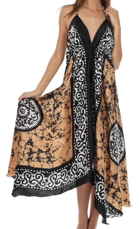 Weekend Shopping Madness Sakkas Silky V-Neck Halter Handkerchief Hem Maxi Dress