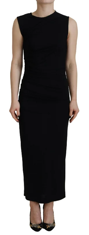 Shop & Save Today Dsquared² Black Viscose Sleeveless Ruched Maxi Dress