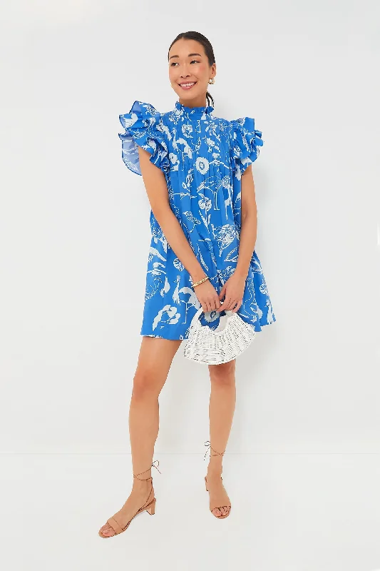 One-Day Sale Exclusive Audubon Blue Pintuck Ruffle Mini Dress