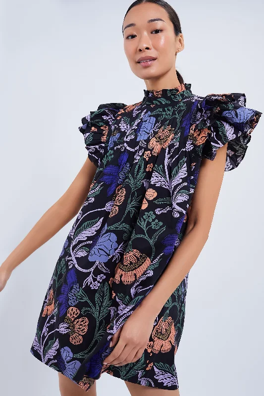 Weekend Buy More Save More Exclusive Turnin Peri Black Floral Pintuck Ruffle Mini Dress