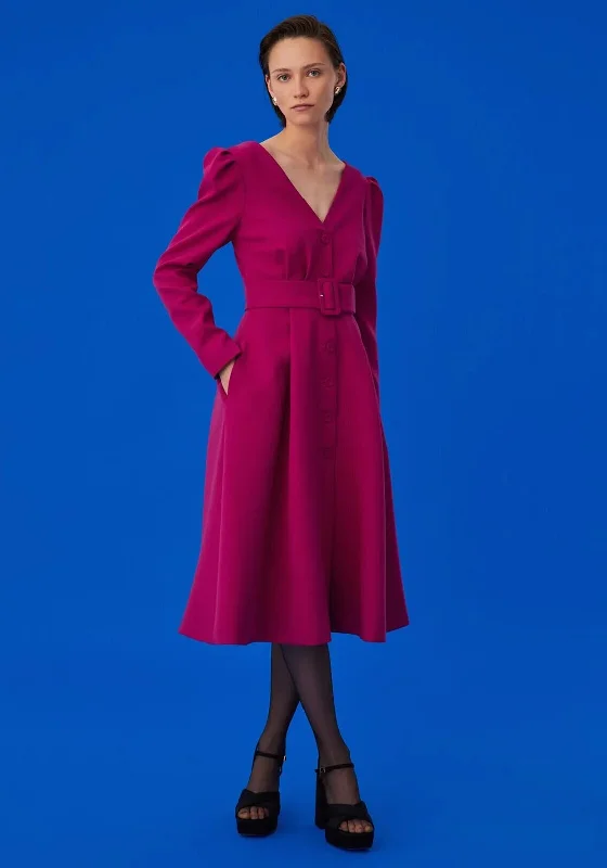 Weekend Super Savings Exquise Belted V Neck Midi Dress, Fuchsia