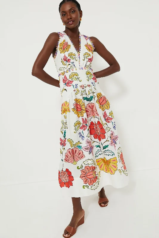 Exclusive Weekly Sale Floral Insects Off White Sleeveless Maxi Dress