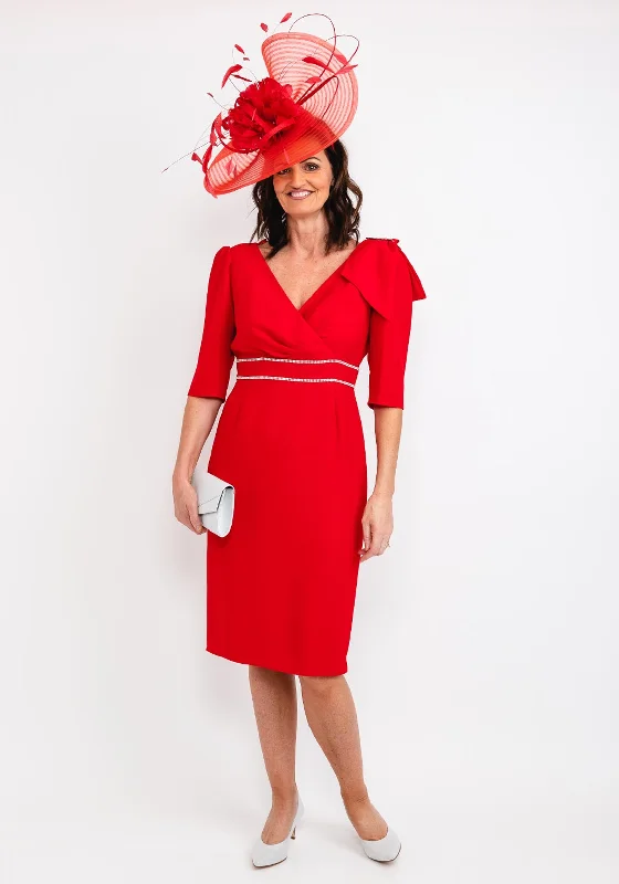 Weekend Offers You Can’t Miss Gabriela Sanchez Diamante Trim Adjustable Bow Midi Dress, Red