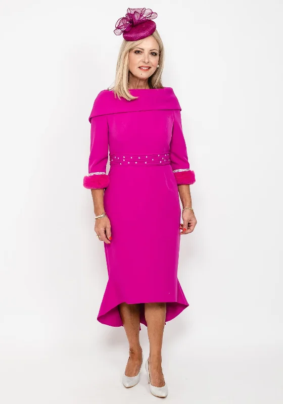 Weekend Deal Rush Gabriela Sanchez Detailed Fishtail Midi Dress, Fuchsia