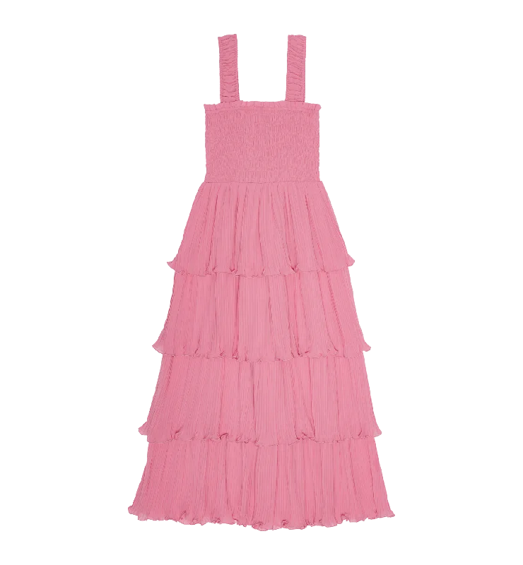 Unmissable Deals GANNI Pink Pleated Georgette Midi Strap Dress