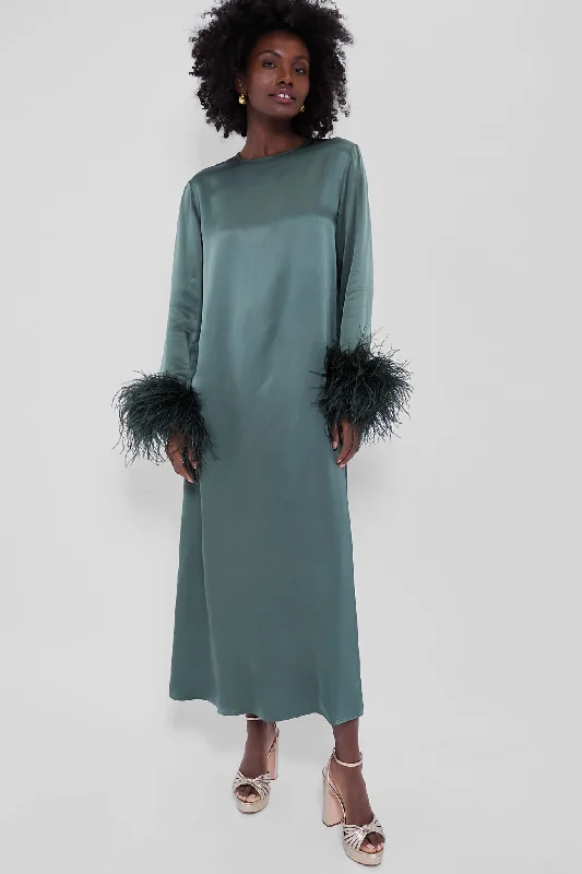 Weekend Shopping Deals Green Suzi Maxi Dress with Detachable Feathers