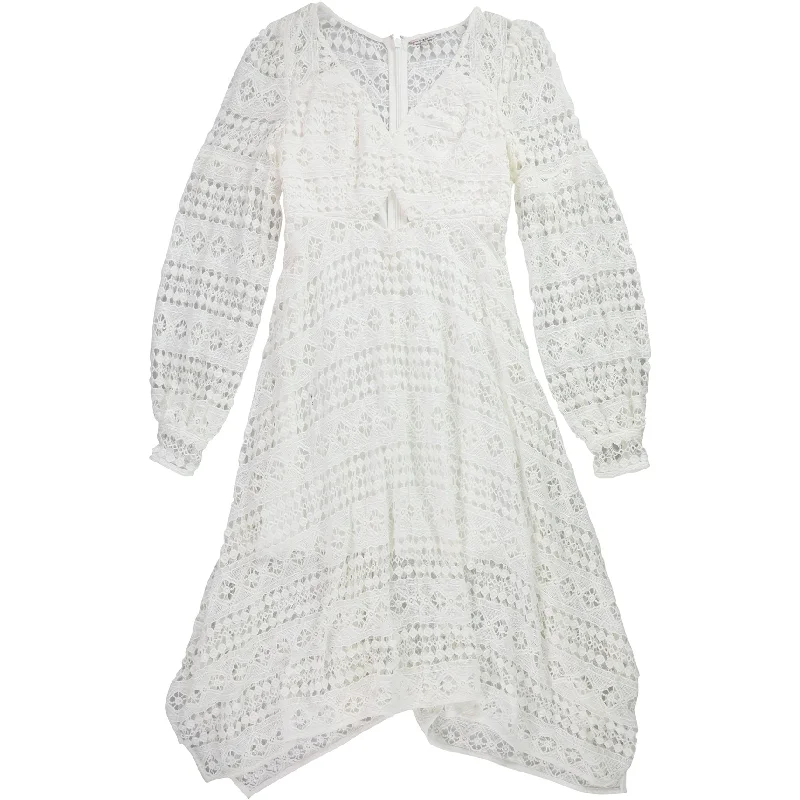 Price Slash Event GUESS Womens Crochet Handkerchief Midi Dress, White, 6