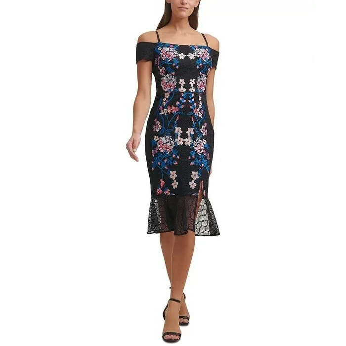 Weekend Flash Sale GUESS Women's Off The Shoulder Embroidered Lace Midi Black Size 12 Weekend Flash Sale GUESS Women's Off The Shoulder Embroidered Lace Midi Black Size 12