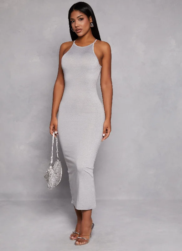 Big Savings Daisy High Neck Slit Back Maxi Dress