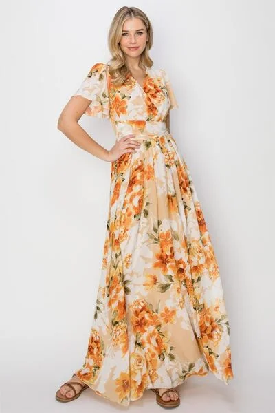 Exclusive Offer HYFVE Floral Tie Back Short Sleeve Slit Maxi Dress