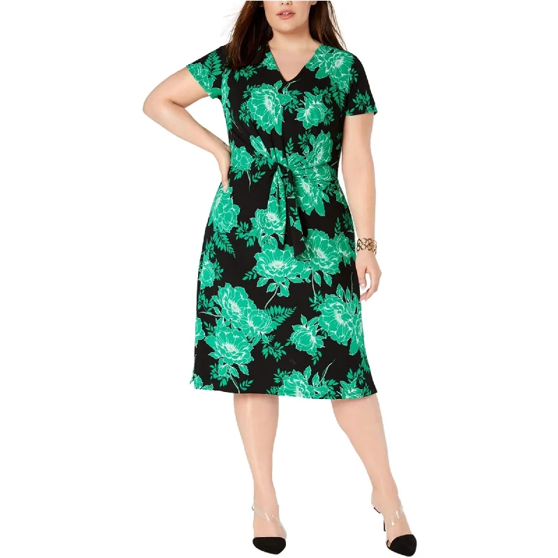 Exclusive Savings Event I-N-C Womens Twist Front Midi Dress, Green, 2X