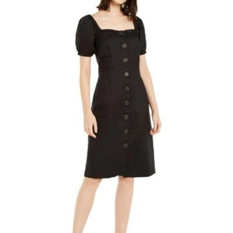 Weekend Exclusive Bargains INC International Concepts Women's Puff-Sleeve Linen Midi Dress Black Size 8 Weekend Exclusive Bargains INC International Concepts Women's Puff-Sleeve Linen Midi Dress Black Size 8