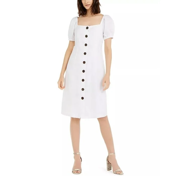 Weekend Special Shopping Event INC International Concepts Women's Puff-Sleeve Linen Midi Dress White Size 4 Weekend Special Shopping Event INC International Concepts Women's Puff-Sleeve Linen Midi Dress White Size 4