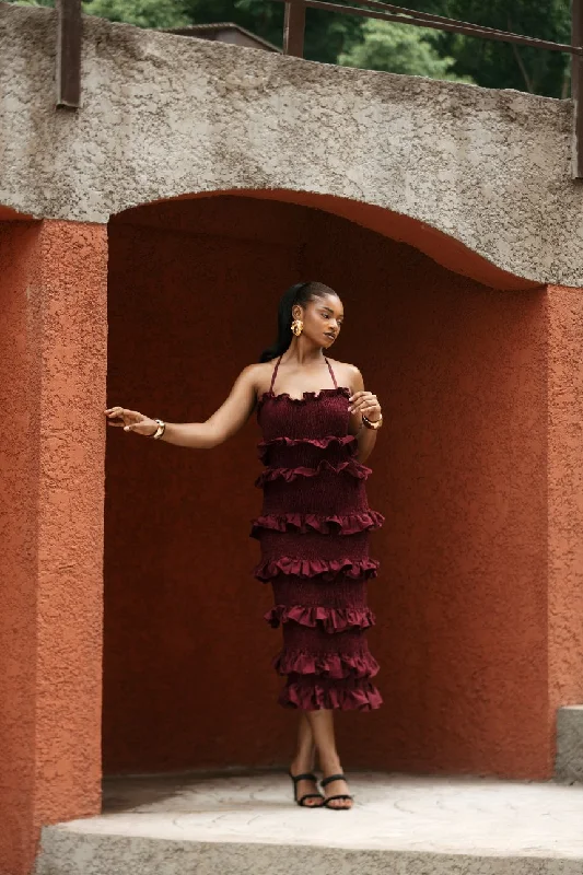 Shop Now, Save More Ivory Afrikaan Hewa midi dress with ruffles