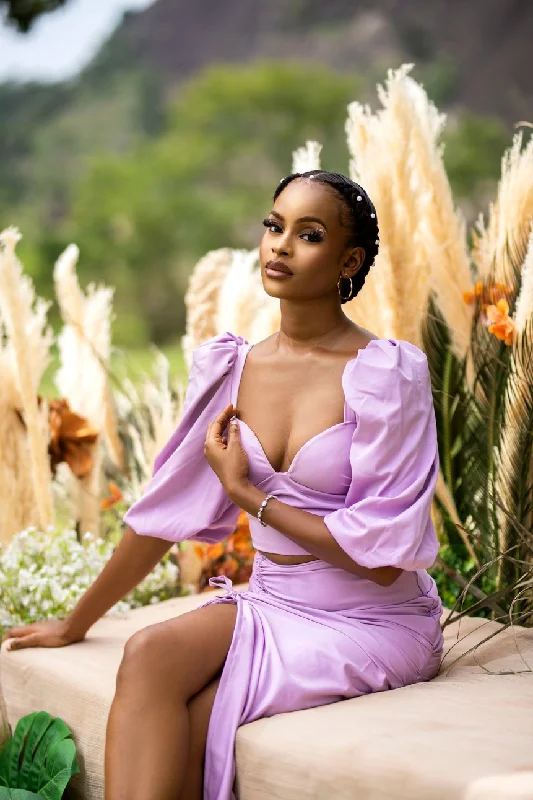Exclusive Savings Ivory Afrikaan Scorpio set with Lilac crop blouse and midi skirt