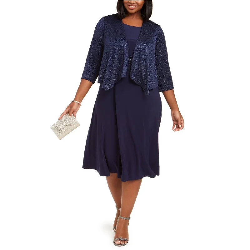 Grab Your Deal Jessica Howard Womens Ruched Glitter Waist Midi Dress, Blue, 20W