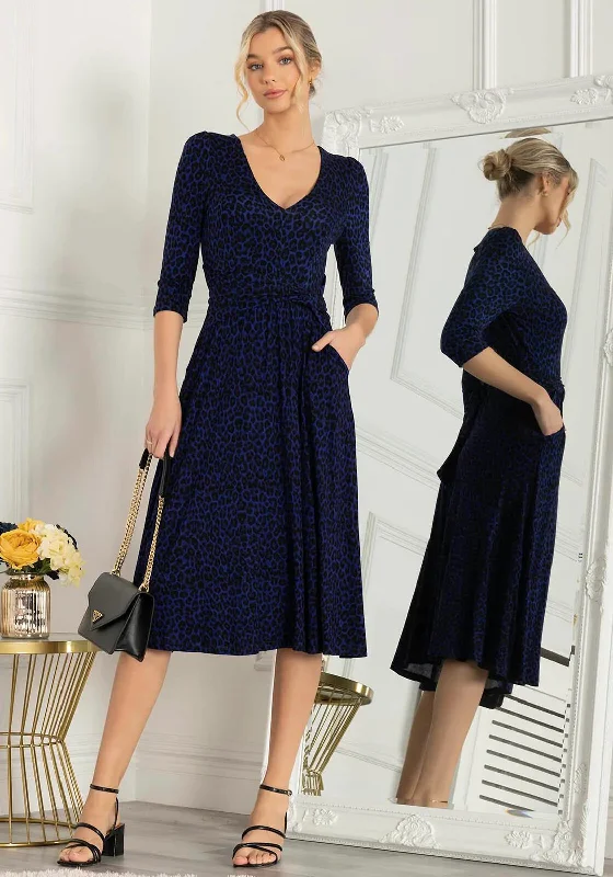 Weekend Steals and Deals Jolie Moi Delylah Leopard V Neck Midi Dress, Blue