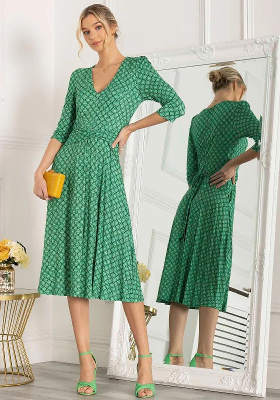 Weekend Flash Discount Jolie Moi Delylah Geo Print V Neck Midi Dress, Green