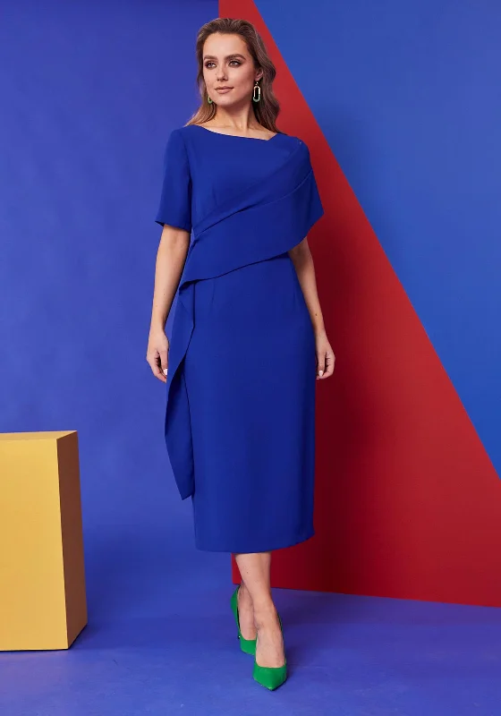 Weekend Special Offers Kate Cooper Draped Shoulder Midi Dress, Royal Blue