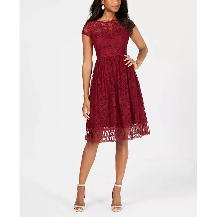 Weekend Hot Deals Kensie Women's Lace Midi Fit & Flare Dress Red Size 8