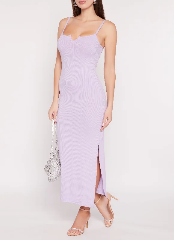 Offer Ending Soon Ribbed Notch Neck Side Slit Maxi Dress