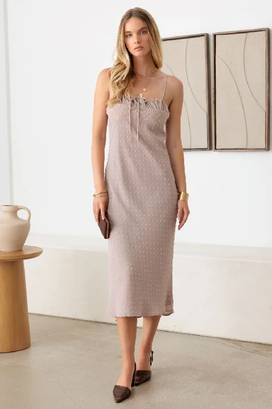 Unseen Savings Le Lis Swiss Dot Lace Detail Midi Cami Dress