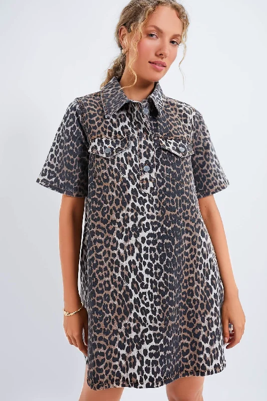 Weekend Price Drops Leopard Print Denim Mini Dress