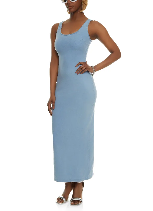 Season-End Deals Denim Zip Back Tank Maxi Dress
