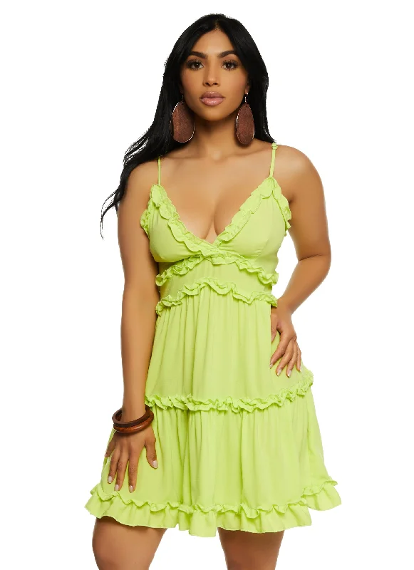 Weekend Closeout Deals Iris Ruffle Trim Plunge Neck Mini Dress