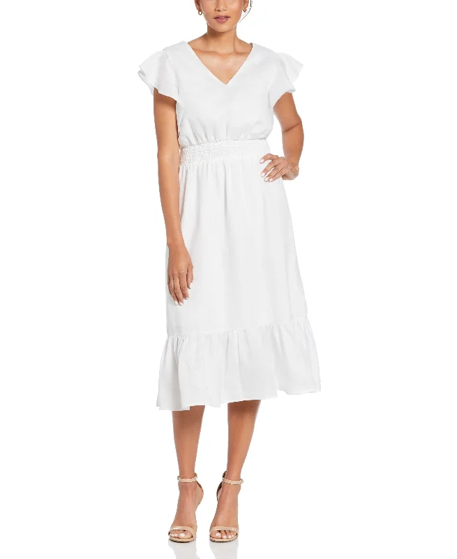 Super Price Slash Linen V-Neck Ruffle Sleeve Maxi Dress