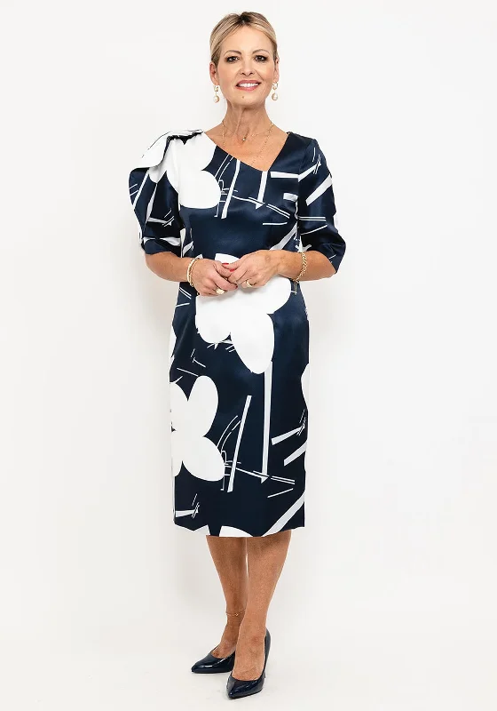 Weekend Clearance Frenzy Lizabella Asymmetrical Neck Midi Dress, Navy & White