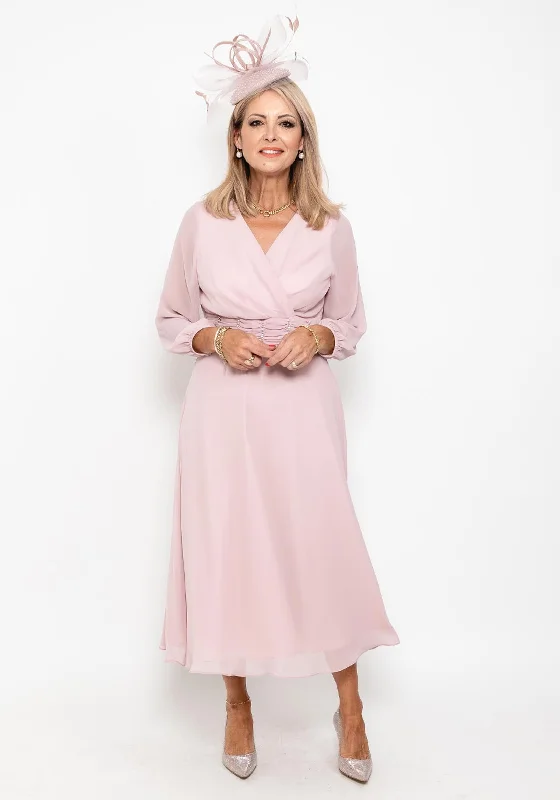 Weekend Only Sale Lizabella Ruched Beaded Waist Midi Dress, Blush