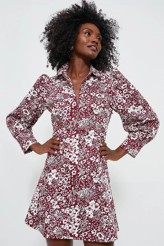 Weekend Exclusive Offers Maroon Floral Front Zip Begonia Mini Dress