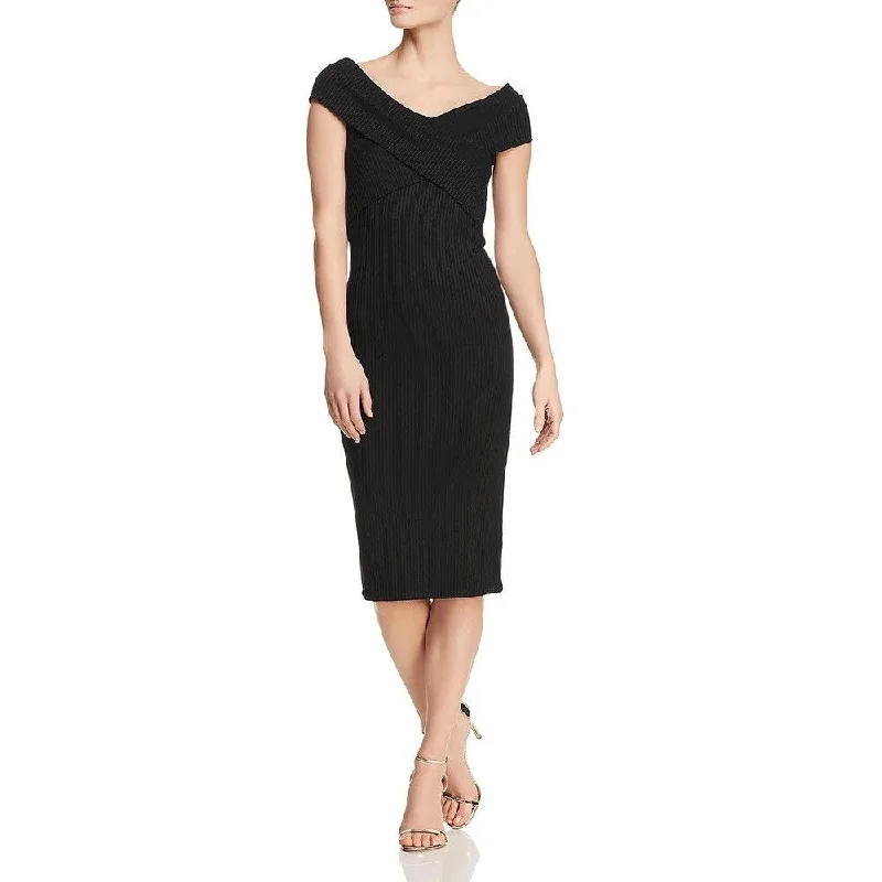 Weekend Best Deals Michael Kors Women's Ribbed Crossover Collar Midi Dress Black Size Extra Large - X-Large Weekend Best Deals Michael Kors Women's Ribbed Crossover Collar Midi Dress Black Size Extra Large - X-Large