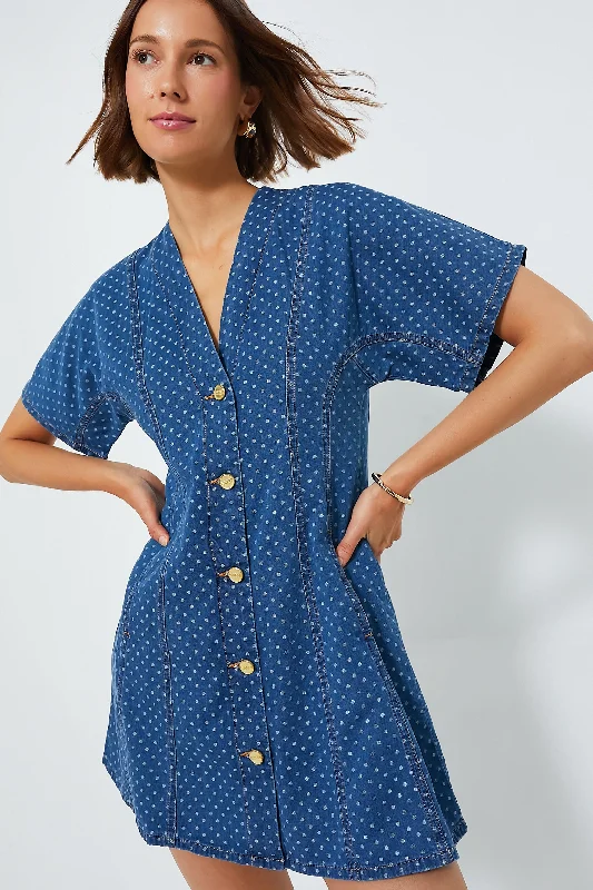 Price Slash Mid Blue Stone Light Jacquard Denim Mini Dress