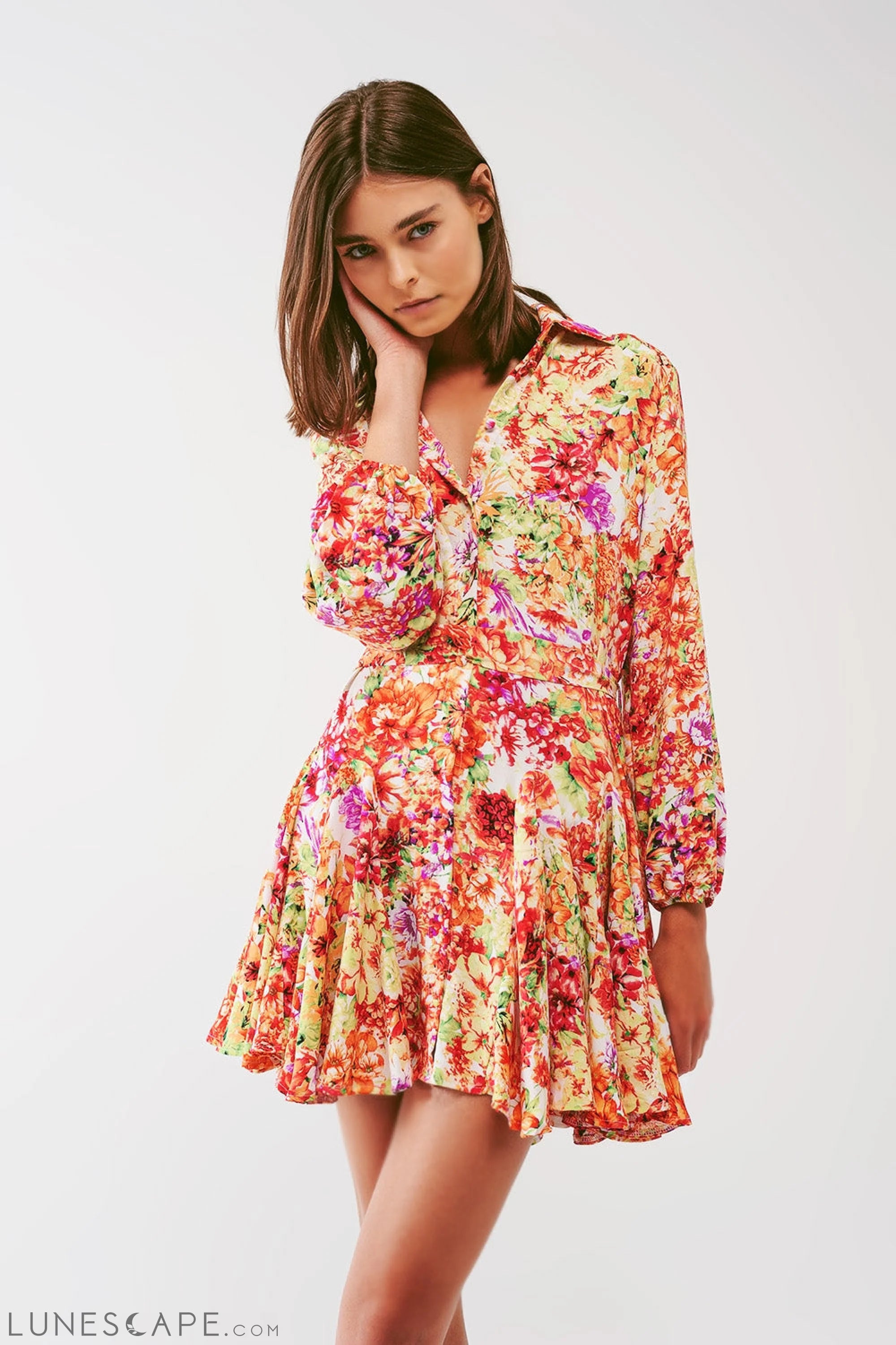 Weekend Low Prices Mini Dress With Ruffles in Multicolor Floral Print