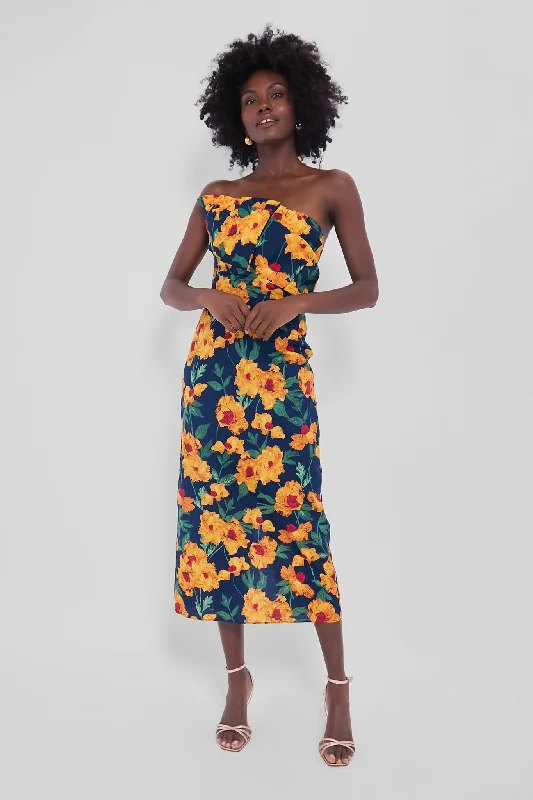 Weekend Sale Marathon Navy & Marigold Floral Ruffle Margot Maxi Dress