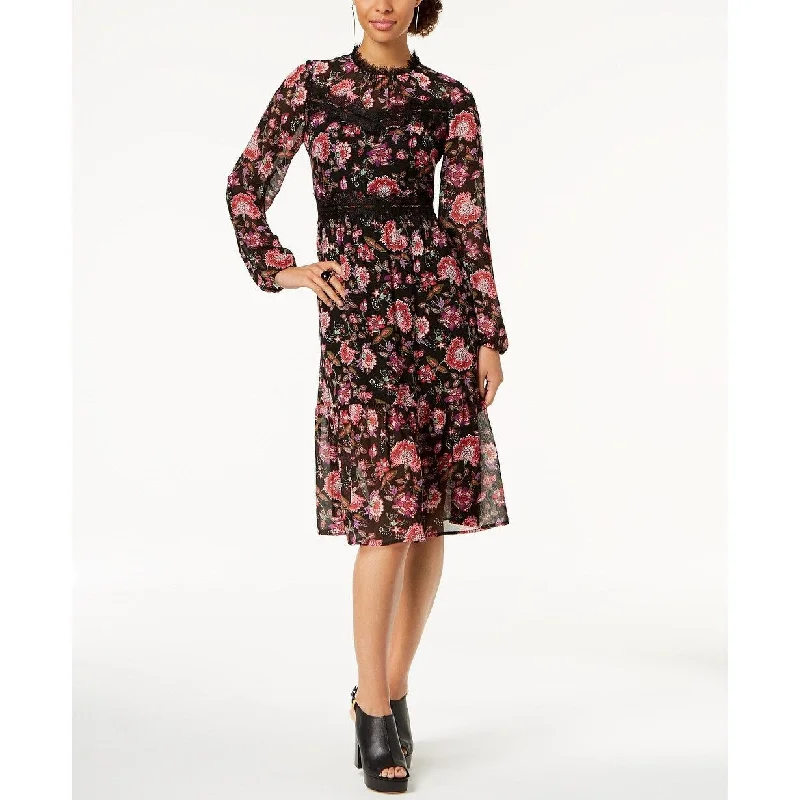 Weekend Exclusive Discounts Nine West Women's Lace-Trim Floral Chiffon Midi Dress Size 4" - Black Weekend Exclusive Discounts Nine West Women's Lace-Trim Floral Chiffon Midi Dress Size 4" - Black