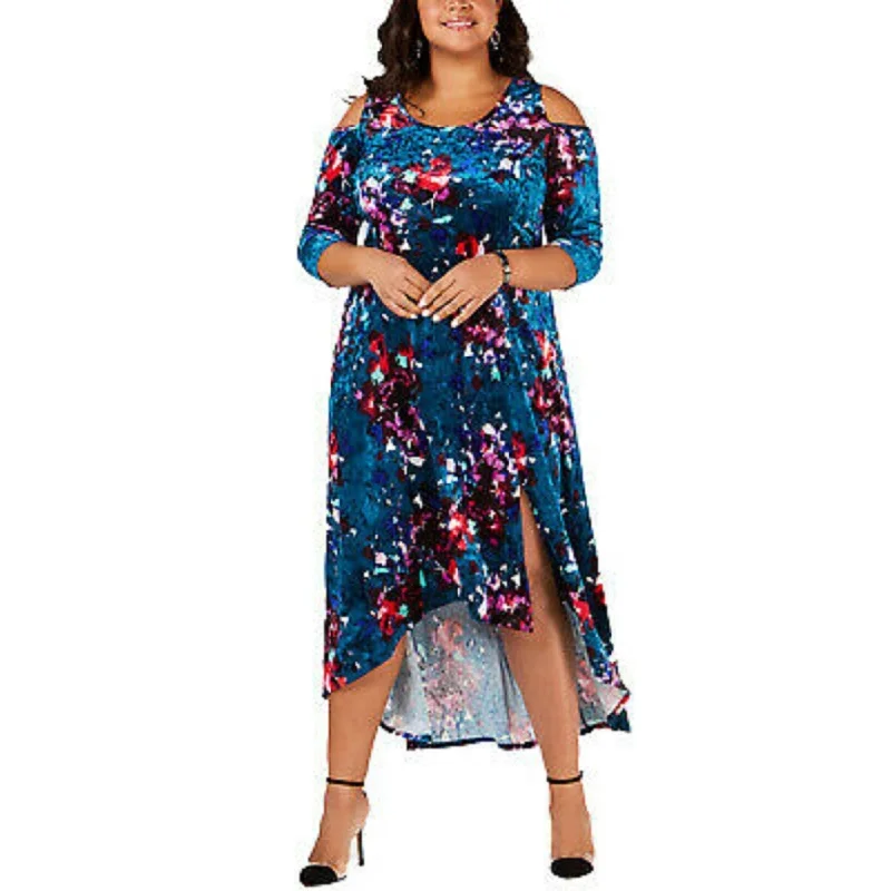 Weekend Price Slash NY Collection Women's Abstract Floral Cold Shoulder Midi Dress Turq/Aqua Size 3X Weekend Price Slash NY Collection Women's Abstract Floral Cold Shoulder Midi Dress Turq/Aqua Size 3X