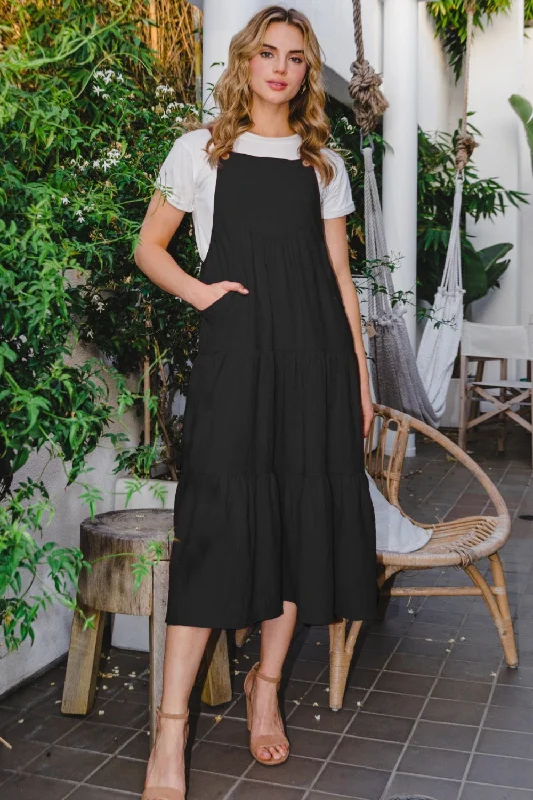 Hot Sale Items ODDI Full Size Sleeveless Tiered Midi Dress
