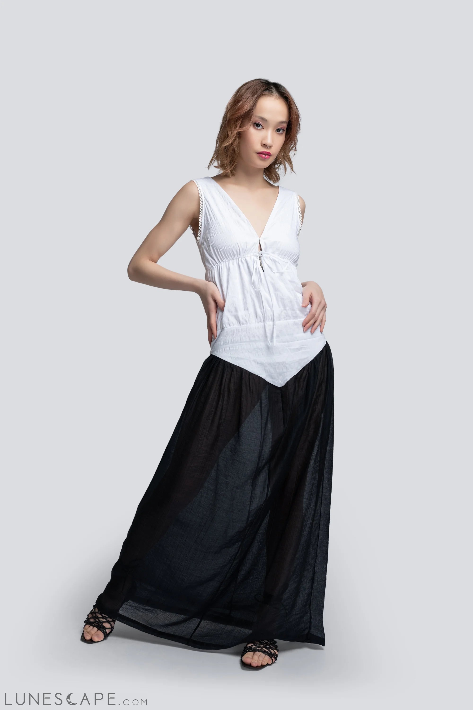 Weekend Exclusive Bargains Olga Drawstring Maxi Dress in Black and White (Full Skirt)