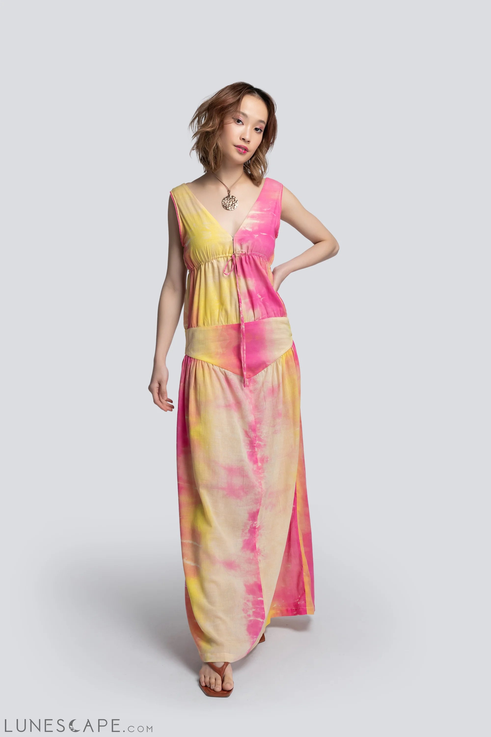 Weekend Special Offers Olga Drawstring Maxi Dress in Tie Dye (Full Skirt)