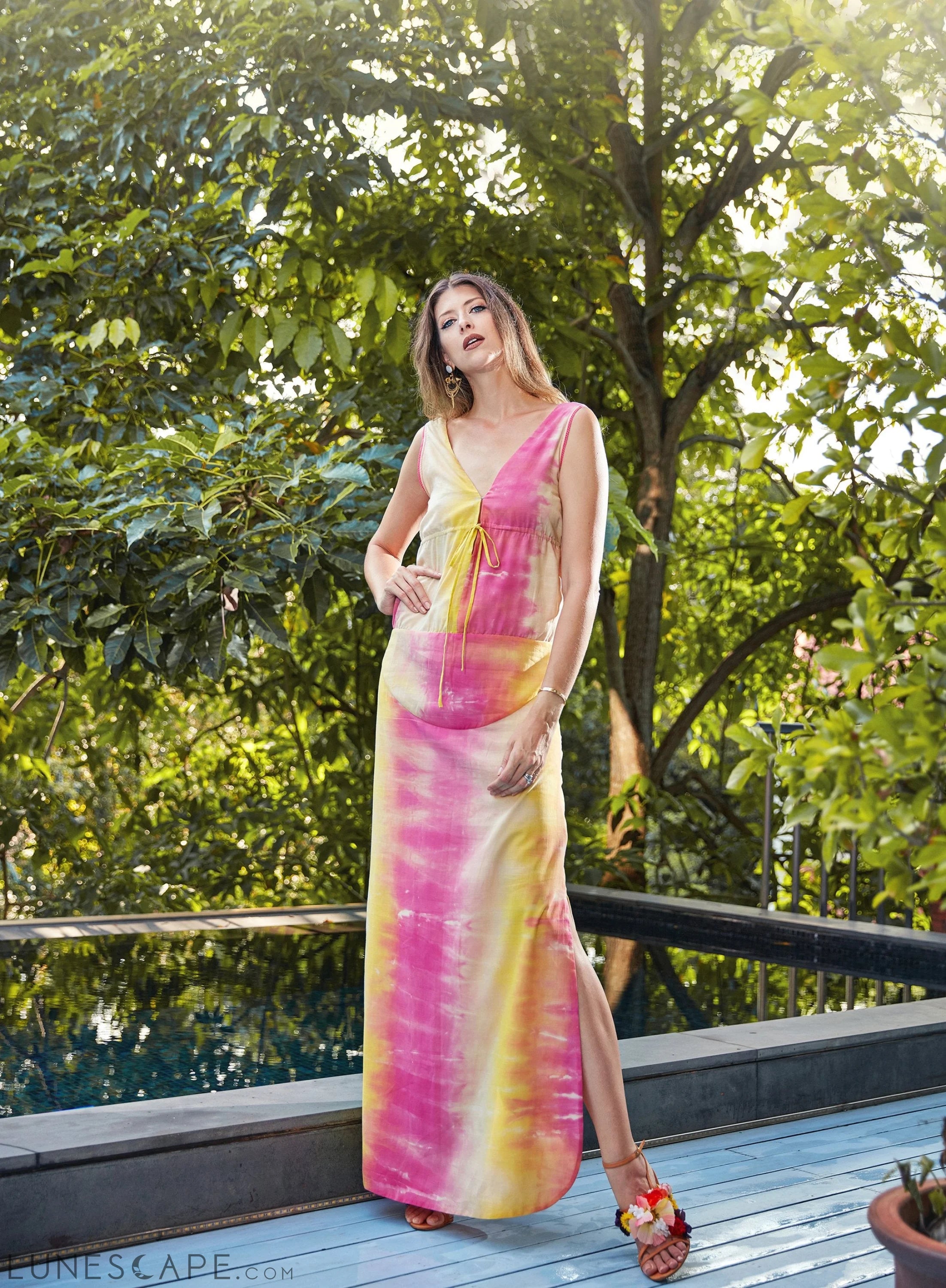 Weekend Hot Deals Olga Drawstring Maxi Dress in Tie Dye (Straight Skirt)