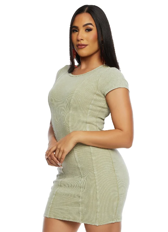 Weekend Super Sale Frenzy Almost Famous Acid Wash Rib Knit T Shirt Mini Dress