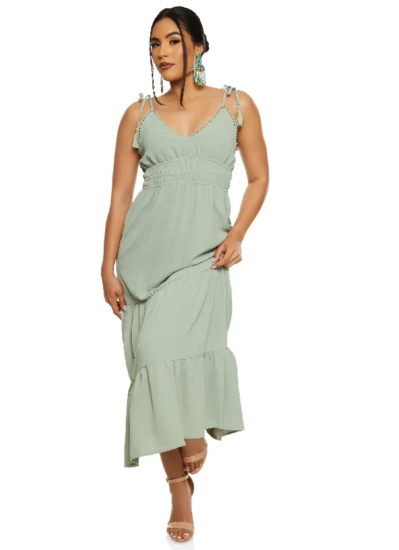 Hot Sale Items Almost Famous Crochet Trim Tiered Maxi Dress