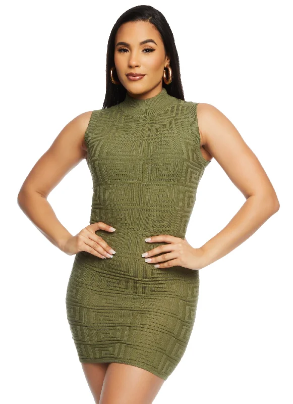 Weekend Hot Savings Greek Key Textured Knit Mini Dress