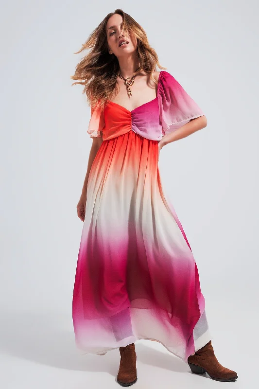 Massive Price Cuts Ombre Sweetheart Maxi Dress in Fuchsia