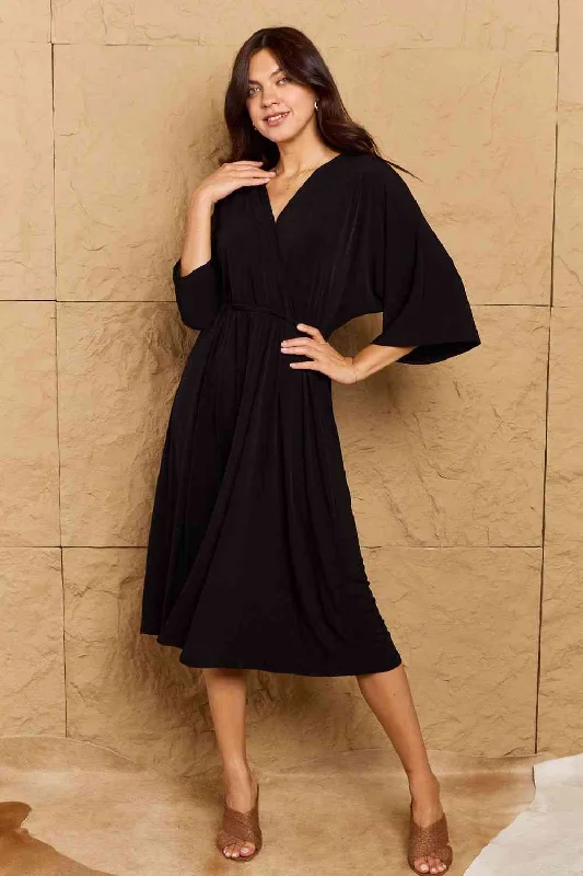 Hurry, While Stocks Last OneTheLand Make Your Move Solid Surplice Midi Dress
