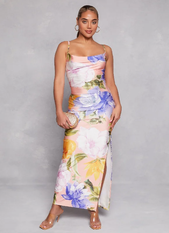 Clearance Event Haute Monde Floral Print Side Slit Maxi Dress